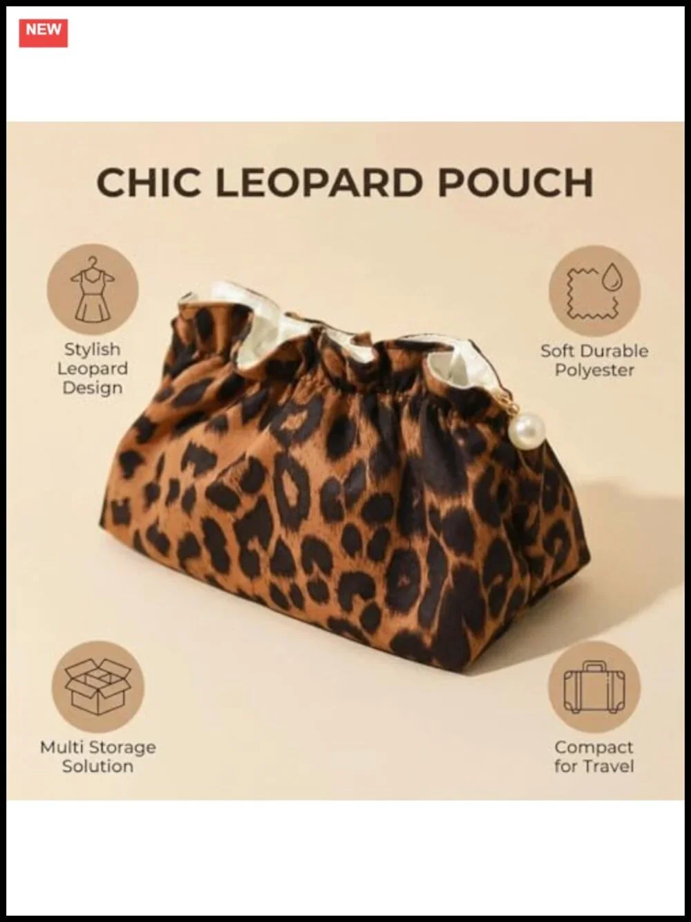 Leopard Makeup Bag Cosmetic Pouch Travel Toiletry Organizer Pearl Zipper